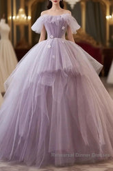Tulle Floral Ball Gown Princess Lavender Semi Formal Prom Dress